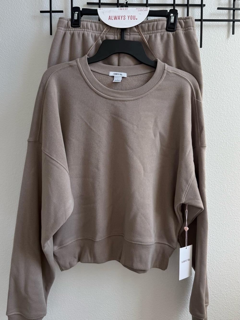 Always You Taupe Brown Oversized Sweatshirt & Shorts Set Size L NWT